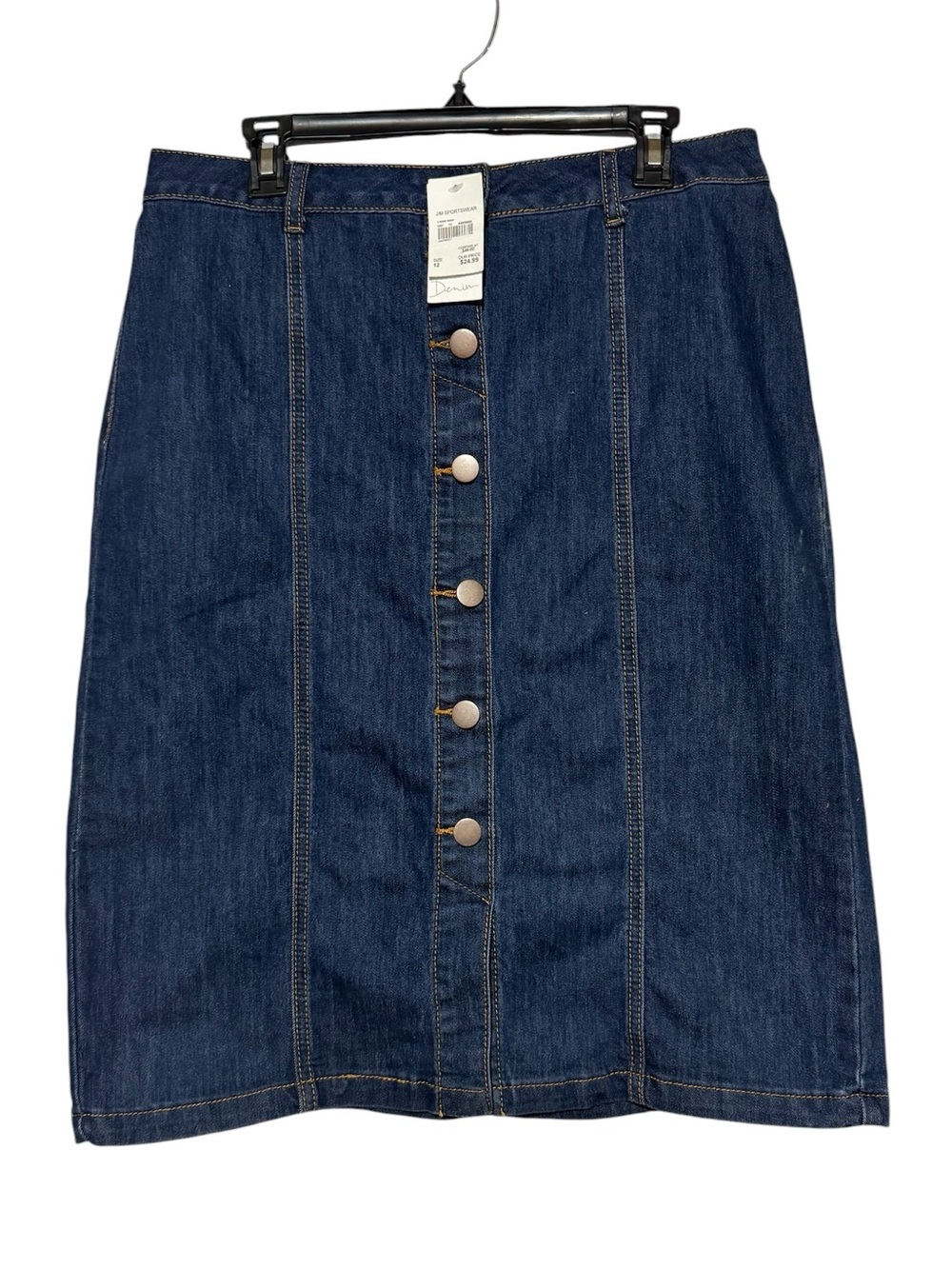 Cato NWT Denim Jean Skirt Size 12 Long Modest Dark Wash Button Front Classic